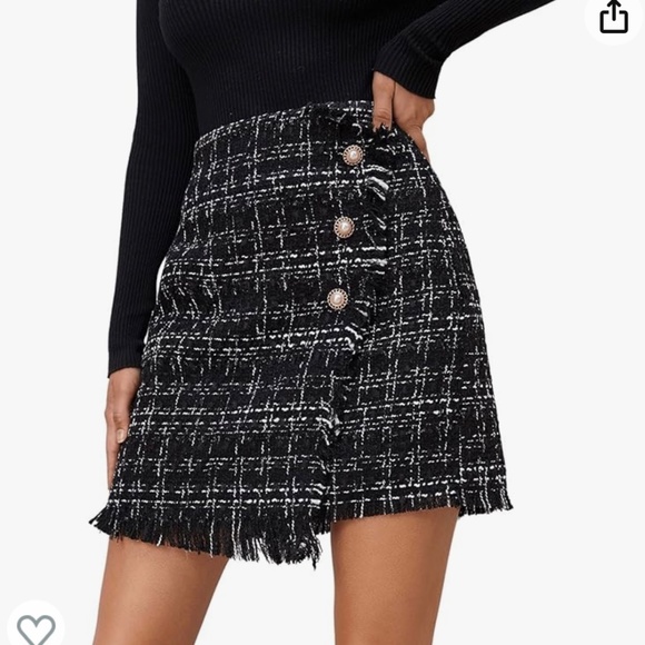 Women's Elegant High Waist A-line plaid tweed mini skirt Size L - Picture 2 of 13